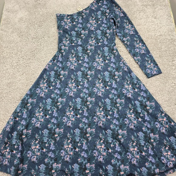 Pact Womens Floral Fit Flare Midi Dress Size L One Shoulder Cottage Romantic Eco - Picture 11 of 16